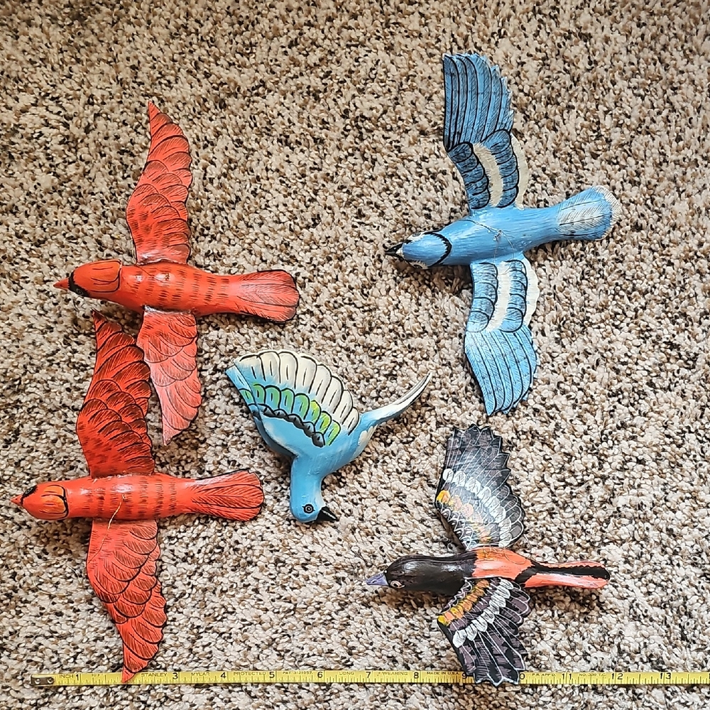 Vintage Colorful Handcrafted Wooden Bird Ornaments